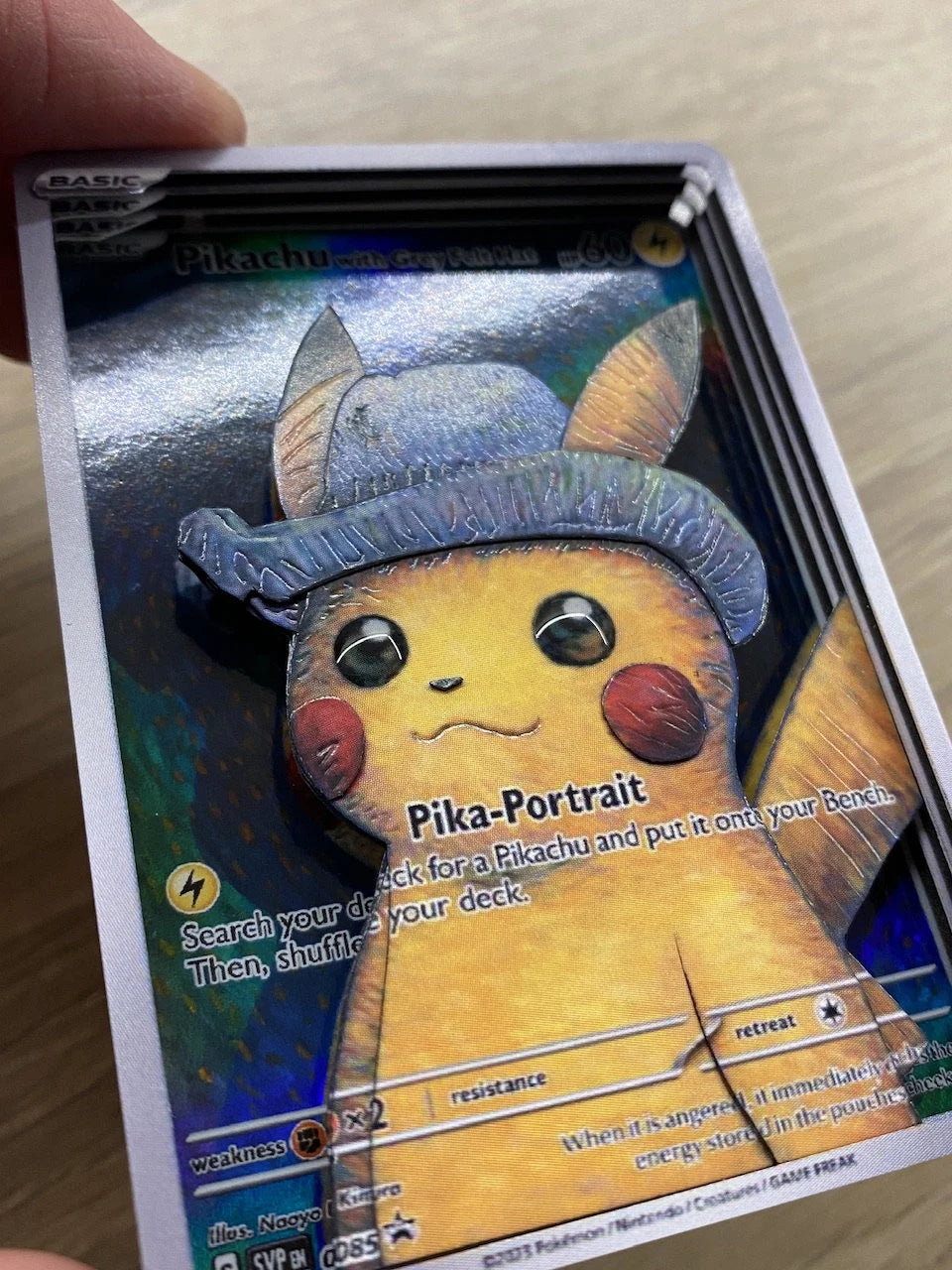 3D Card Shadowbox Pokemon Pikachu Van Gogh Promo Art 100% Handmade Diorama