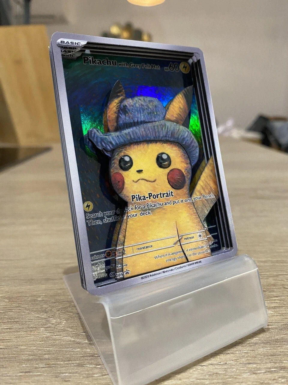3D Card Shadowbox Pokemon Pikachu Van Gogh Promo Art 100% Handmade Diorama