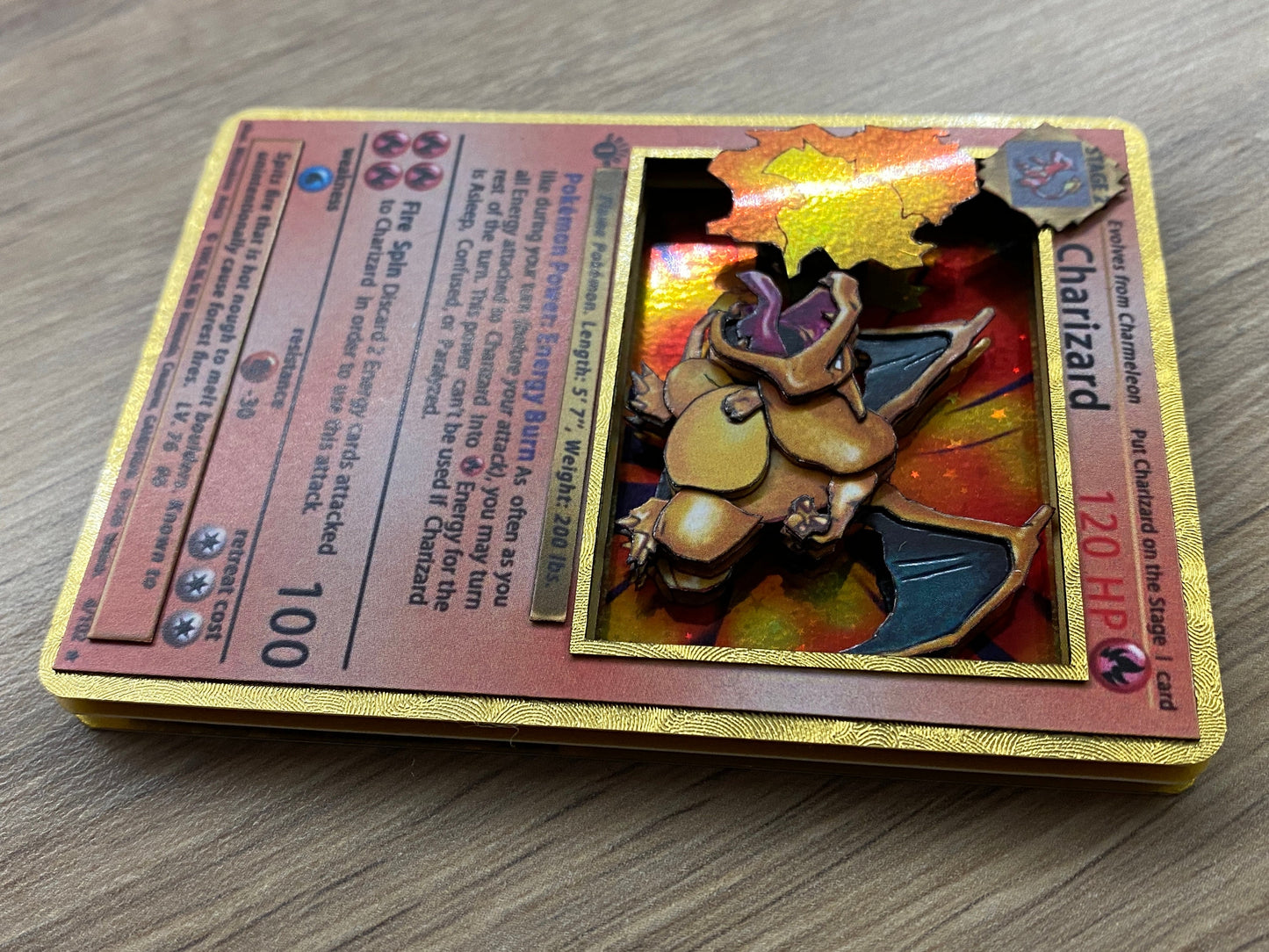 Shadowbox Pokemon Charizard 1 St Base 4 / 102 Art 100% Handmade Diorama 3D Card