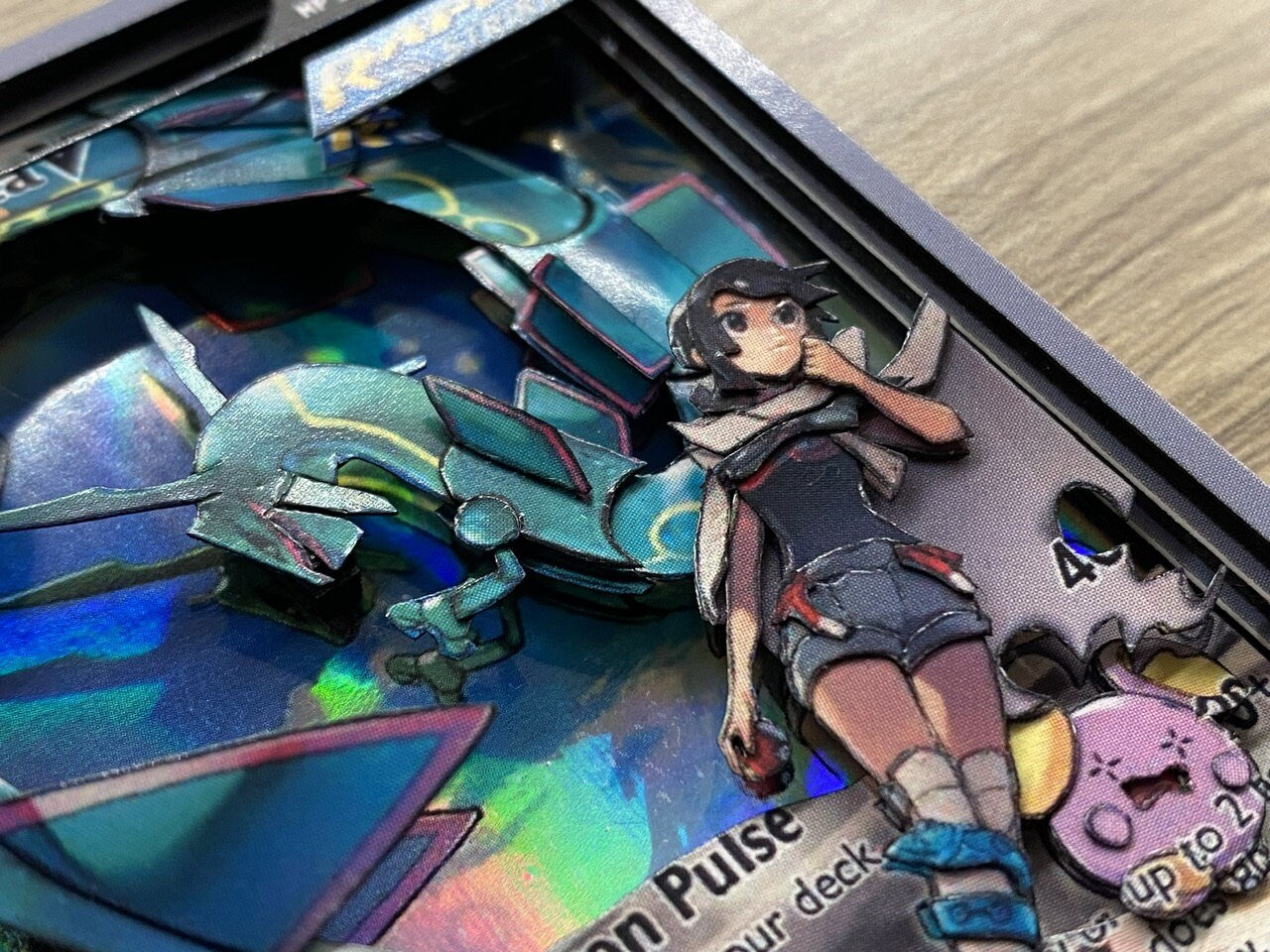 Shadowbox Pokemon Rayquaza V Evolving Skies Art 3D Card 100% Handmade Diorama