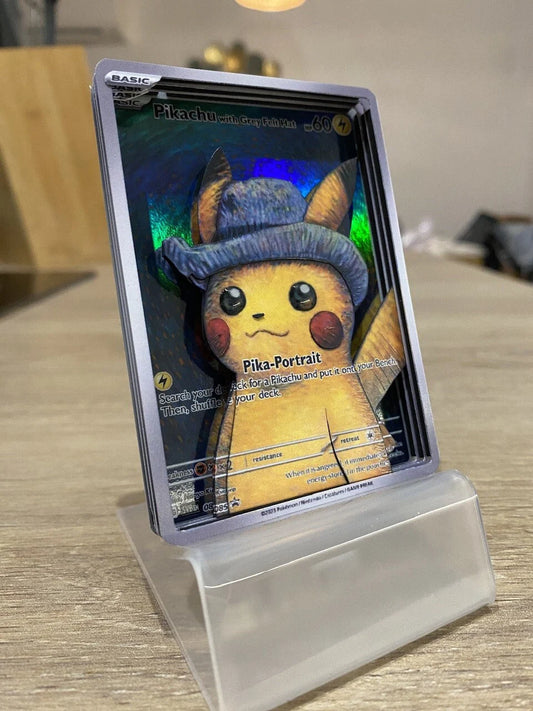 3D Card Shadowbox Pokemon Pikachu Van Gogh Promo Art 100% Handmade Diorama