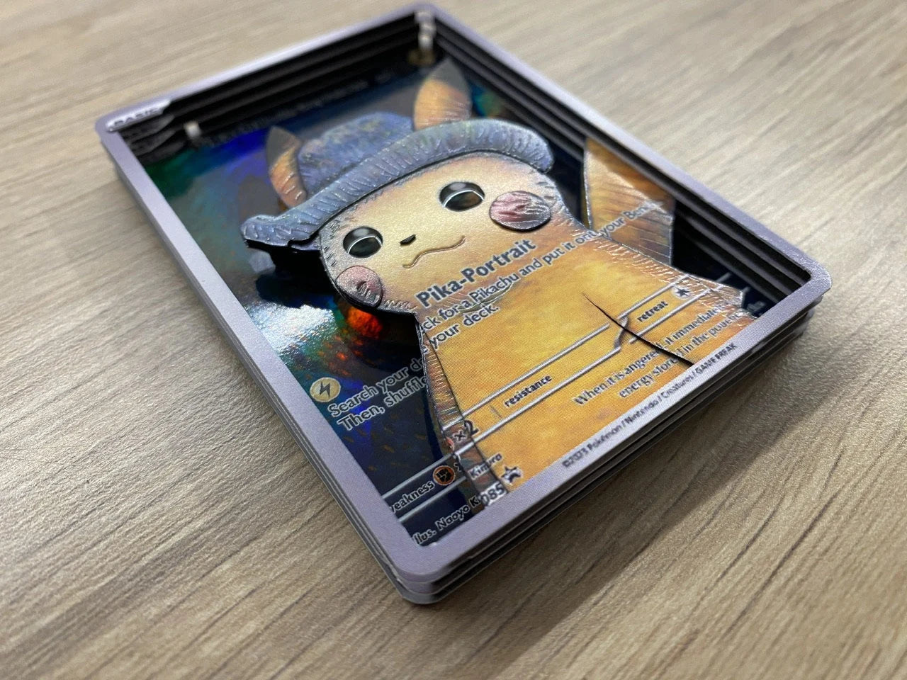 3D Card Shadowbox Pokemon Pikachu Van Gogh Promo Art 100% Handmade Diorama