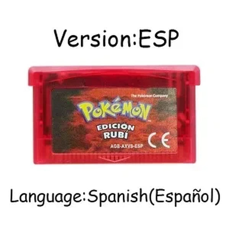 GBA Game Pokemon Series 32 Bit Video Game Cartridge Console Card Pokemon Emerald Firered Leafgreen Ruby Sapphire Multi-Language