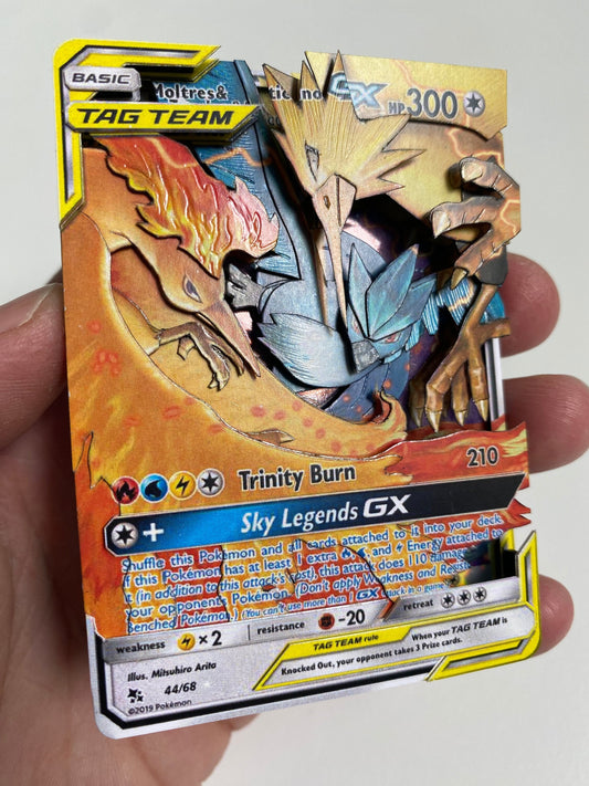 3D Card Shadowbox Pokemon Moltres Zapdos Articuno GX Hidden Fates Art 100% Handmade Diorama