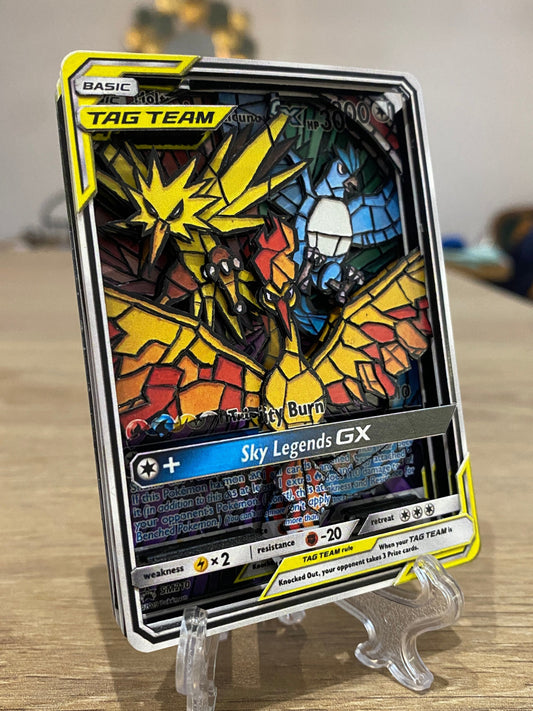 3D Shadowbox Pokemon Card Moltres, Zapdos, Articuno GX Black Star Promo Art 100% Handmade Diorama