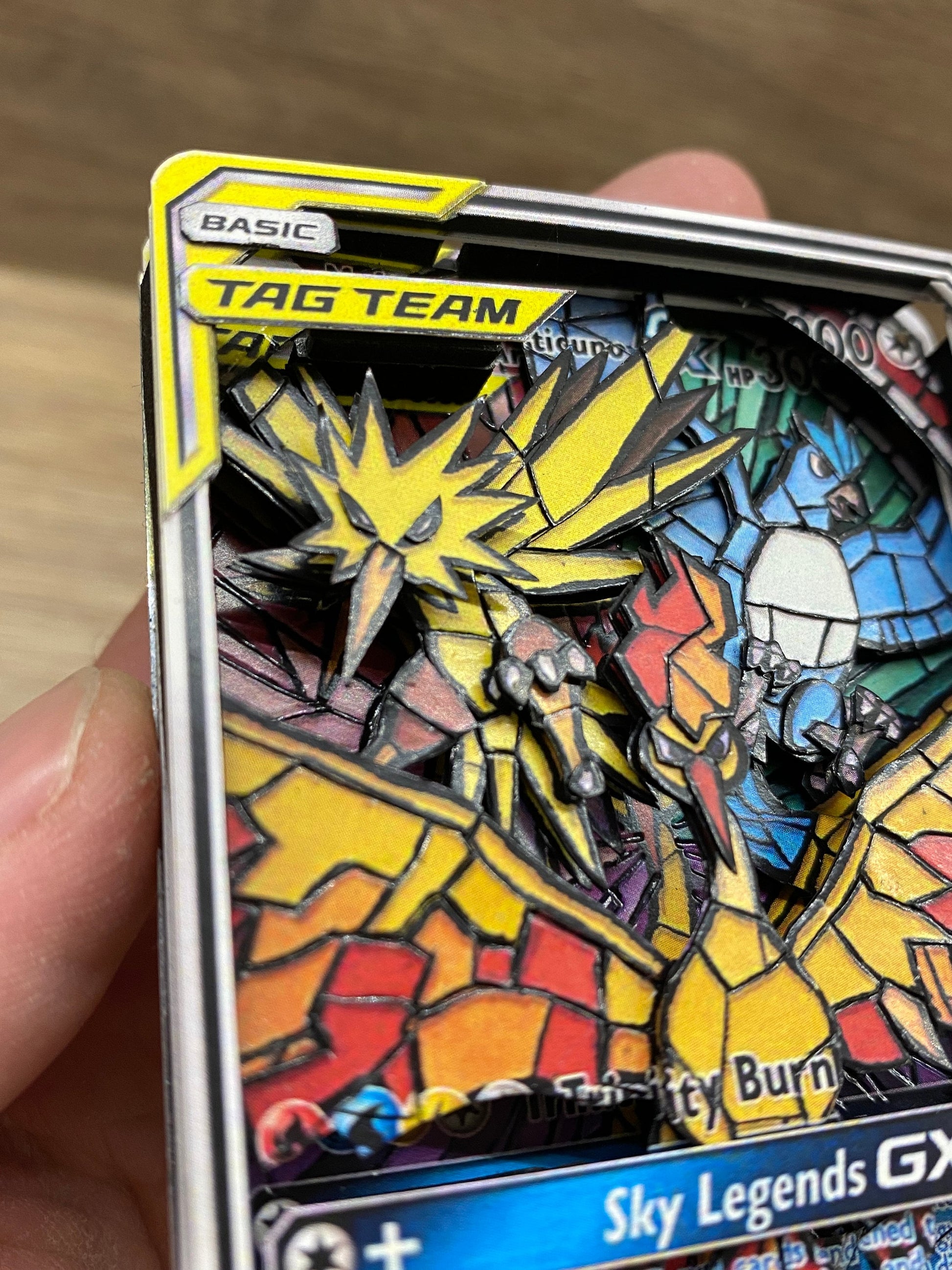 3D Shadowbox Pokemon Card Moltres, Zapdos, Articuno GX Black Star Promo Art 100% Handmade Diorama