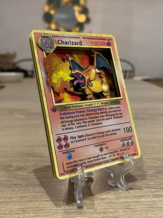 Shadowbox Pokemon Charizard 1 St Base 4 / 102 Art 100% Handmade Diorama 3D Card
