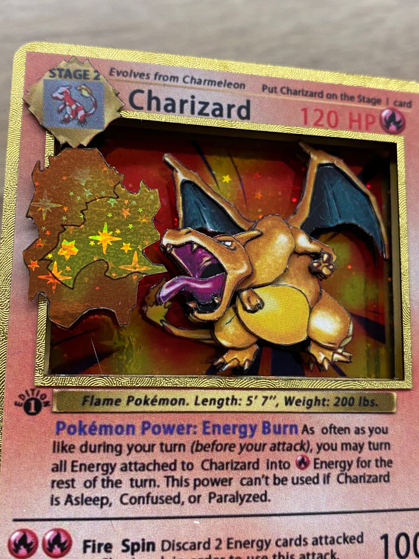 Shadowbox Pokemon Charizard 1 St Base 4 / 102 Art 100% Handmade Diorama 3D Card