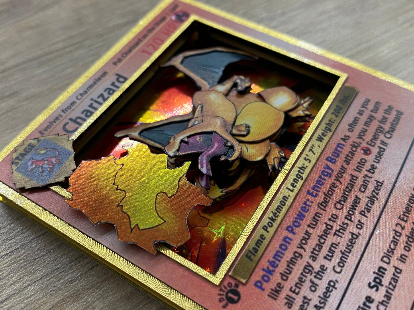 Shadowbox Pokemon Charizard 1 St Base 4 / 102 Art 100% Handmade Diorama 3D Card